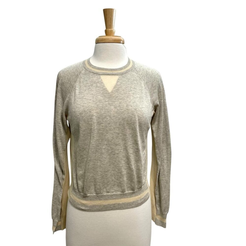 Rag & Bone Retro Lightweight Long Sleeve Pullover Sweater Gray Cream size Small
